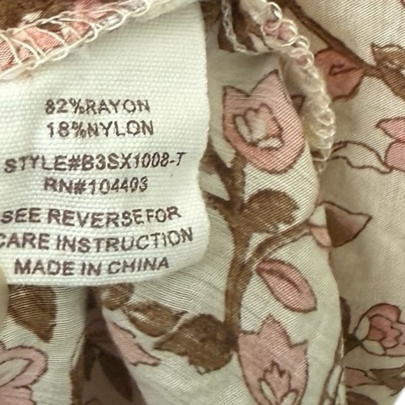 By the River Tan and Brown Relaxed Blouse with Tie Front and Mandarin Collar M - Picture 5 of 8